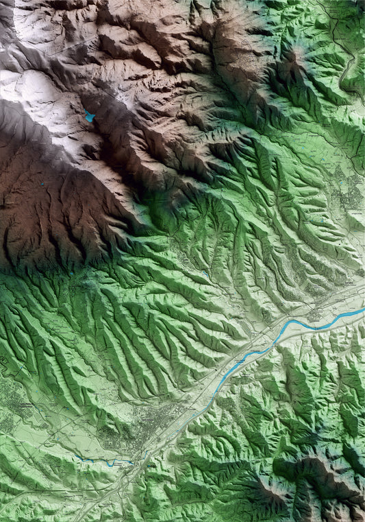 Mapa artístico del relieve de Gualba, al Vallès Oriental, con 15 km de entorno y base topográfica ICGC
