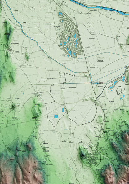 Mapa artístico del relieve de Gualta, al Baix Empordà, con 15 km de entorno y base topográfica ICGC. Detalle de la zona inferior derecha.