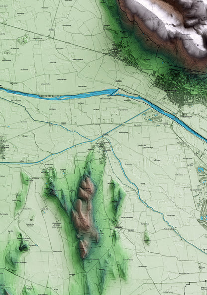 Mapa artístico del relieve de Gualta, al Baix Empordà, con 15 km de entorno y base topográfica ICGC. Detalle de la zona central.