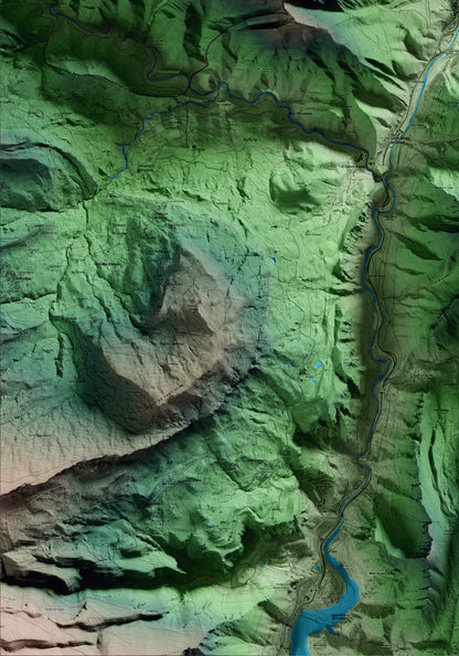 Mapa artístico del relieve de Guardiola de Berguedà, al Berguedà, con 15 km de entorno y base topográfica ICGC. Detalle de la zona inferior izquierda.