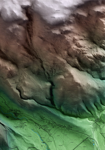 Mapa artístico del relieve de Guils de Cerdanya, a la Cerdanya, con 15 km de entorno y base topográfica ICGC. Detalle de la zona superior derecha.