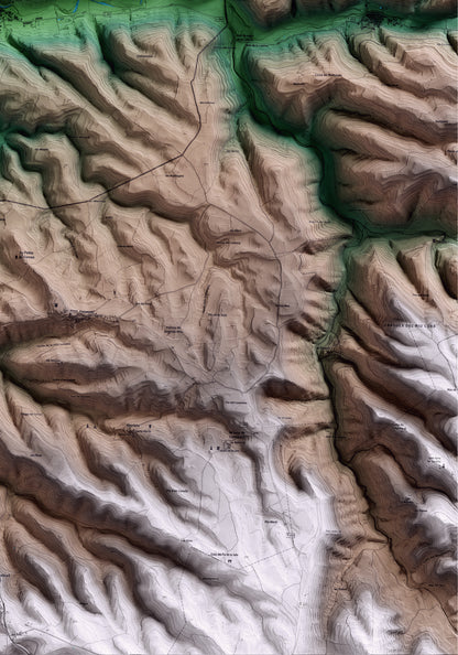 Mapa artístico del relieve de Guimerà, al Urgell, con 15 km de entorno y base topográfica ICGC. Detalle de la zona inferior derecha.