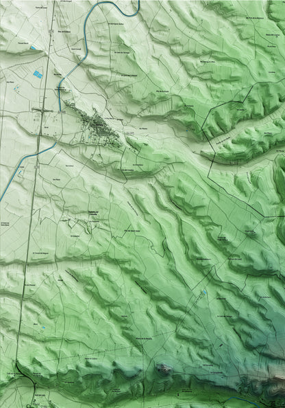 Mapa artístico del relieve de Guimerà, al Urgell, con 15 km de entorno y base topográfica ICGC. Detalle de la zona superior izquierda.