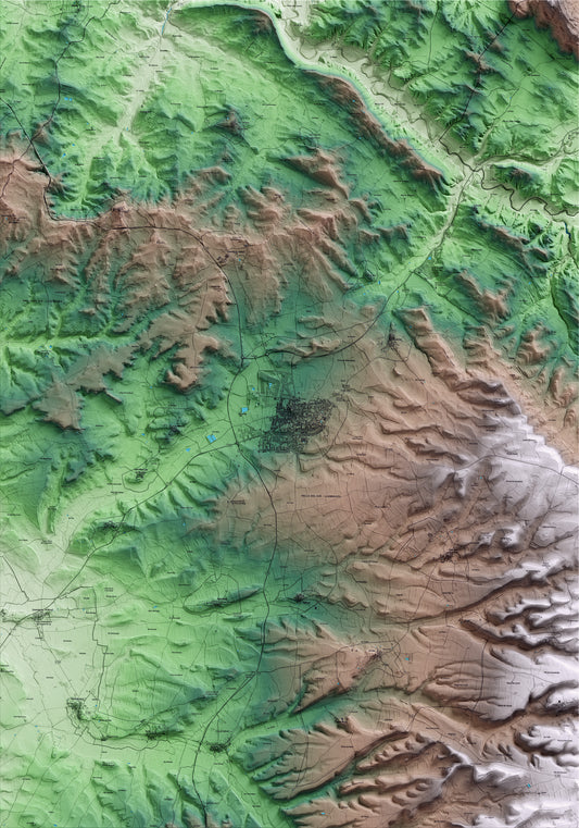 Mapa artístico del relieve de Guissona, a la Segarra, con 15 km de entorno y base topográfica ICGC