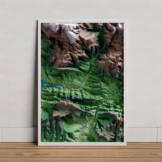 Mapa artístico del relieve de Guixers, al Solsonès, con 15 km de entorno y base topográfica ICGC. Presentación enmarcada.