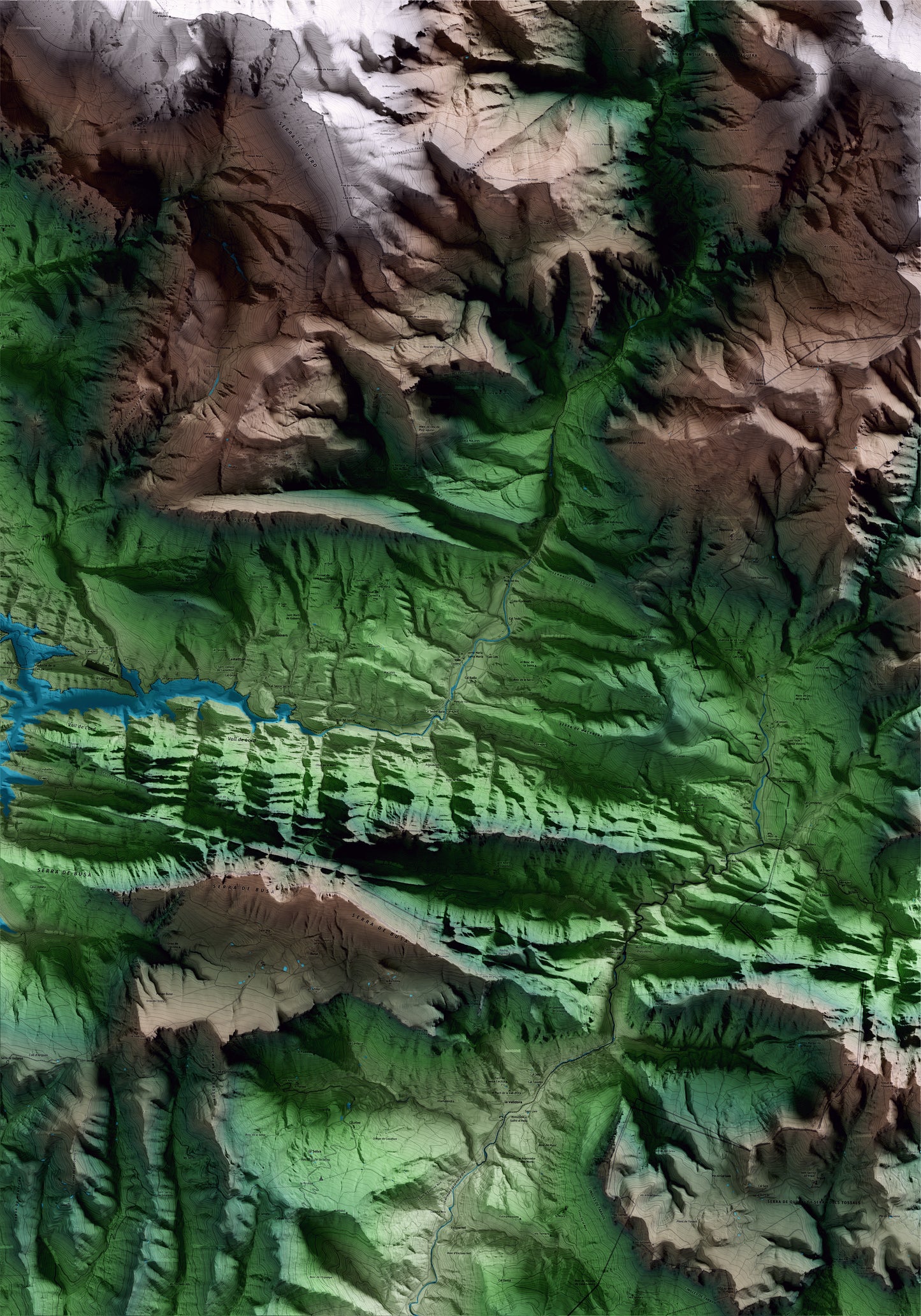 Mapa artístico del relieve de Guixers, al Solsonès, con 15 km de entorno y base topográfica ICGC