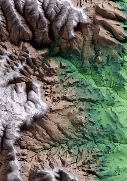 Mapa artístico del relieve de Gurb, a Osona, con 15 km de entorno y base topográfica ICGC. Detalle de la zona superior izquierda.