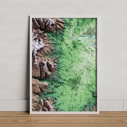 Mapa artístico del relieve de Gurb, a Osona, con 15 km de entorno y base topográfica ICGC. Presentación enmarcada.