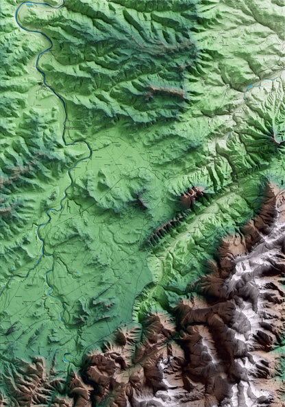 Mapa artístico del relieve de Horta de Sant Joan, a la Terra Alta, con 15 km de entorno y base topográfica ICGC
