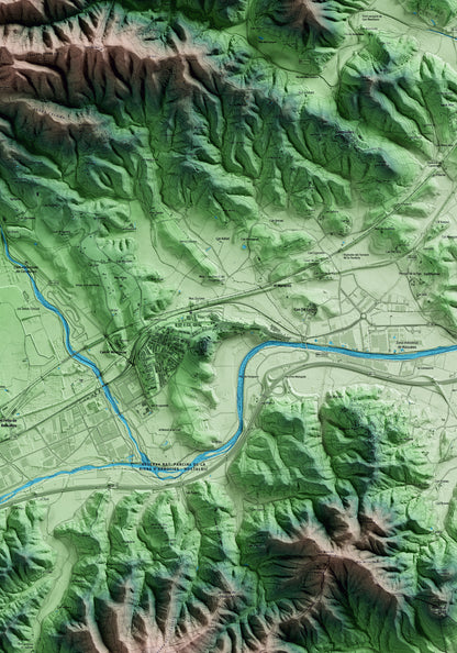 Mapa artístico del relieve de Hostalric, a la Selva, con 15 km de entorno y base topográfica ICGC. Detalle de la zona central.