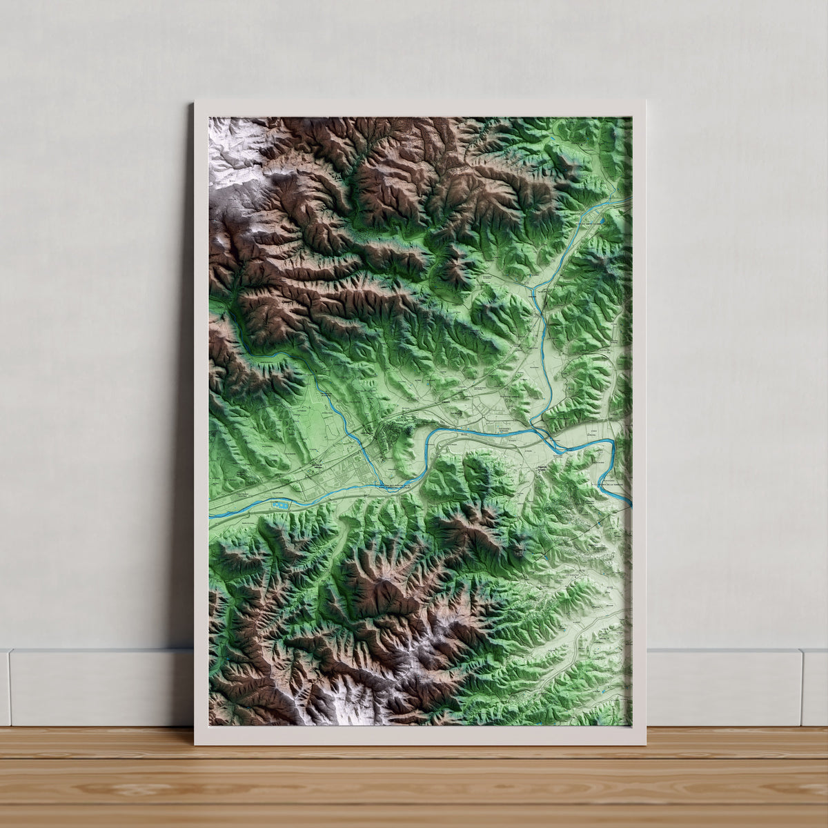 Mapa artístico del relieve de Hostalric, a la Selva, con 15 km de entorno y base topográfica ICGC. Presentación enmarcada.