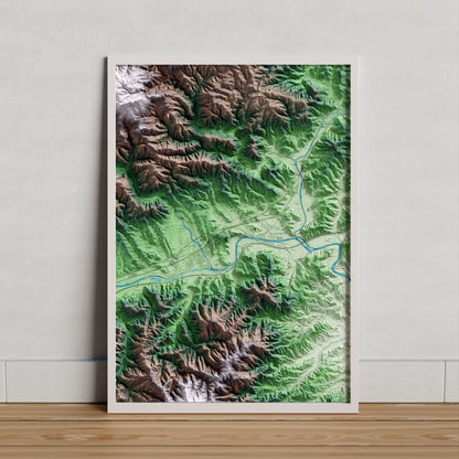 Mapa artístico del relieve de Hostalric, a la Selva, con 15 km de entorno y base topográfica ICGC. Presentación enmarcada.