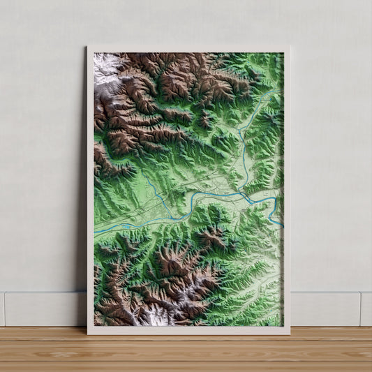 Mapa artístico del relieve de Hostalric, a la Selva, con 15 km de entorno y base topográfica ICGC. Presentación enmarcada.