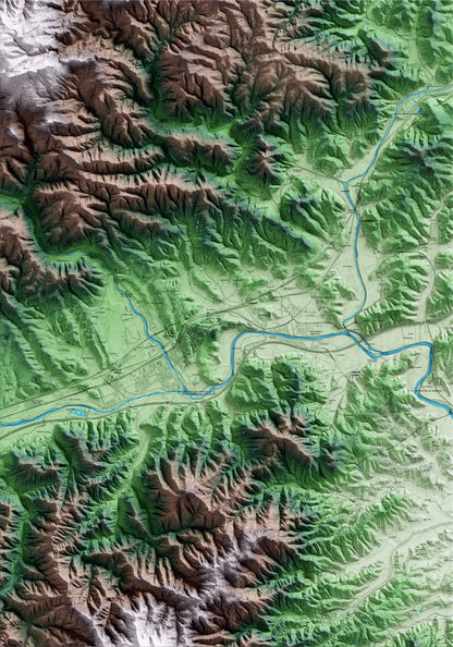 Mapa artístico del relieve de Hostalric, a la Selva, con 15 km de entorno y base topográfica ICGC
