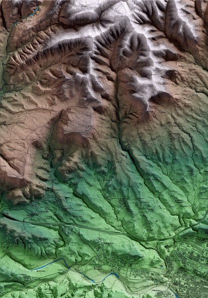 Mapa artístico del relieve de Igualada, al Anoia, con 15 km de entorno y base topográfica ICGC. Detalle de la zona superior izquierda.