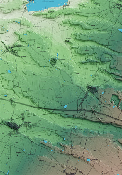 Mapa artístico del relieve de Ivars d'Urgell, en el Pla d'Urgell, con 15 km de entorno y base topográfica ICGC. Detalle de la zona inferior izquierda.