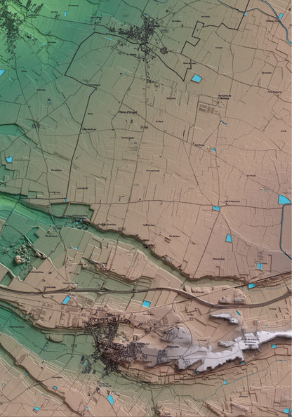 Mapa artístico del relieve de Ivars d'Urgell, en el Pla d'Urgell, con 15 km de entorno y base topográfica ICGC. Detalle de la zona inferior derecha.