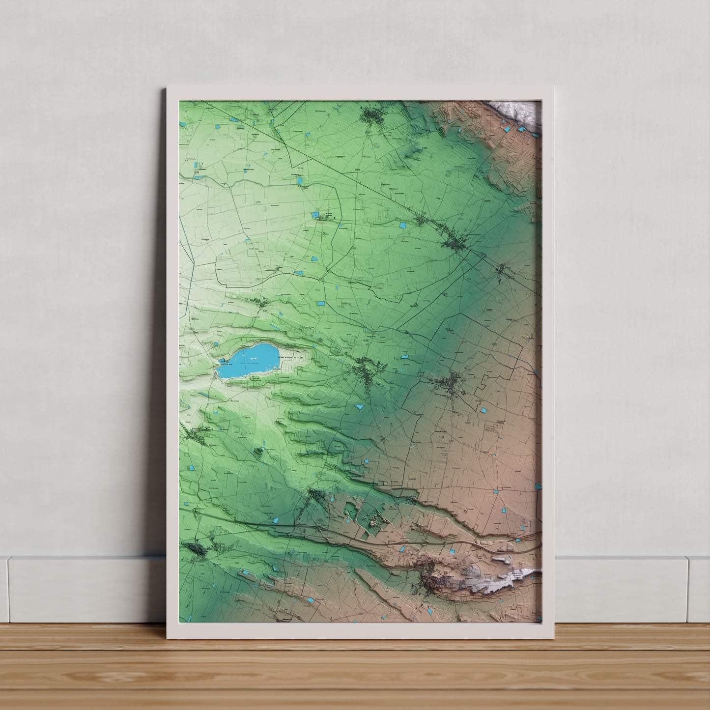 Mapa artístico del relieve de Ivars d'Urgell, en el Pla d'Urgell, con 15 km de entorno y base topográfica ICGC. Presentación enmarcada.