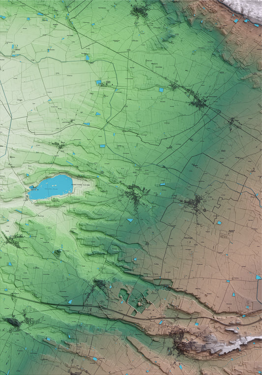 Mapa artístico del relieve de Ivars d'Urgell, en el Pla d'Urgell, con 15 km de entorno y base topográfica ICGC