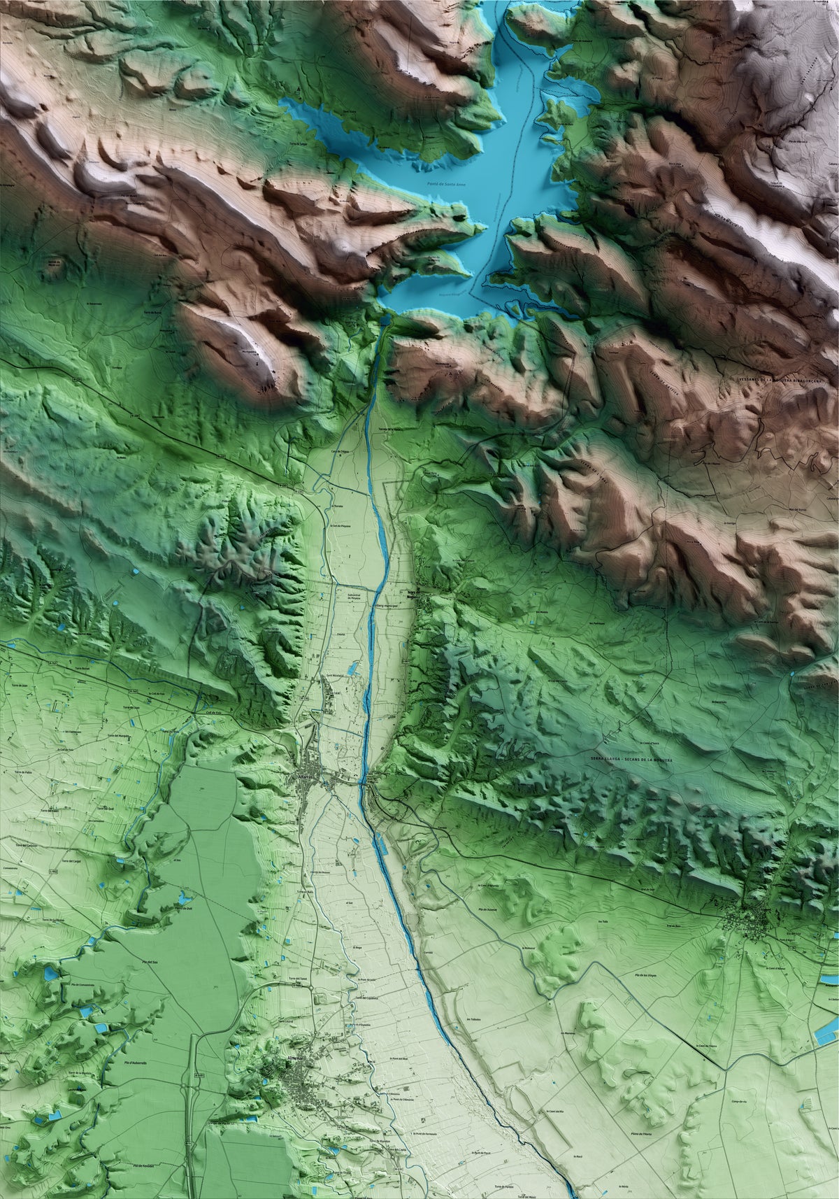 Mapa artístico del relieve de Ivars de Noguera, a la Noguera, con 15 km de entorno y base topográfica ICGC