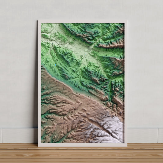Mapa artístico del relieve de Ivorra, a la Segarra, con 15 km de entorno y base topográfica ICGC. Presentación enmarcada.
