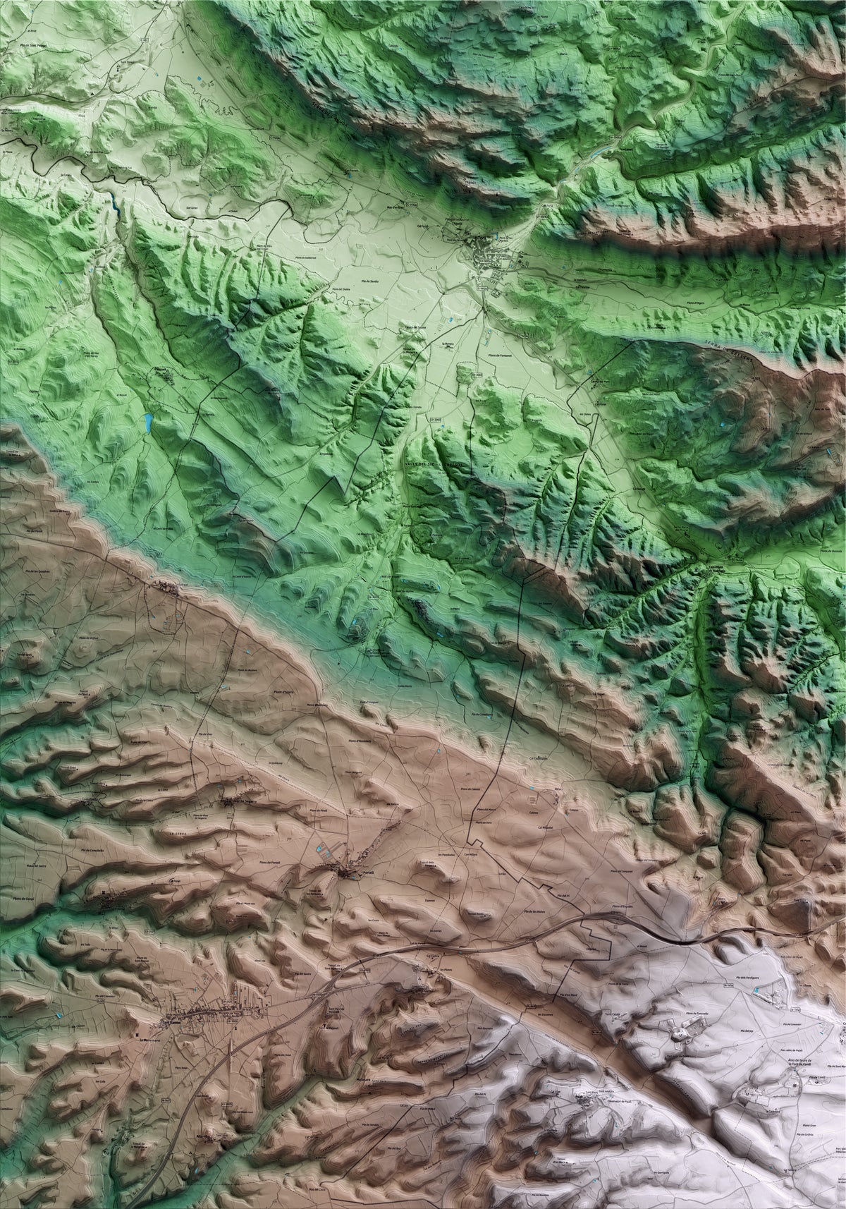 Mapa artístico del relieve de Ivorra, a la Segarra, con 15 km de entorno y base topográfica ICGC