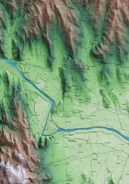 Mapa artístico del relieve de Jafre, al Baix Empordà, con 15 km de entorno y base topográfica ICGC. Detalle de la zona central.