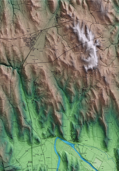Mapa artístico del relieve de Jafre, al Baix Empordà, con 15 km de entorno y base topográfica ICGC. Detalle de la zona superior izquierda.