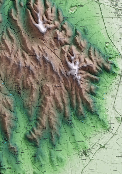 Mapa artístico del relieve de Jafre, al Baix Empordà, con 15 km de entorno y base topográfica ICGC. Detalle de la zona superior derecha.