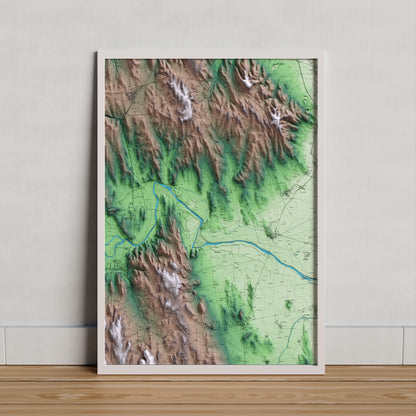 Mapa artístico del relieve de Jafre, al Baix Empordà, con 15 km de entorno y base topográfica ICGC. Presentación enmarcada.