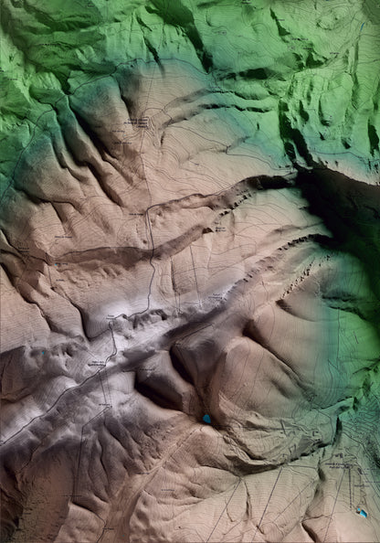 Mapa artístico del relieve de Josa i Tuixén, al Alt Urgell, con 15 km de entorno y base topográfica ICGC. Detalle de la zona inferior izquierda.