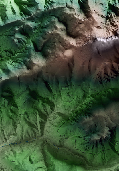 Mapa artístico del relieve de Josa i Tuixén, al Alt Urgell, con 15 km de entorno y base topográfica ICGC. Detalle de la zona superior izquierda.