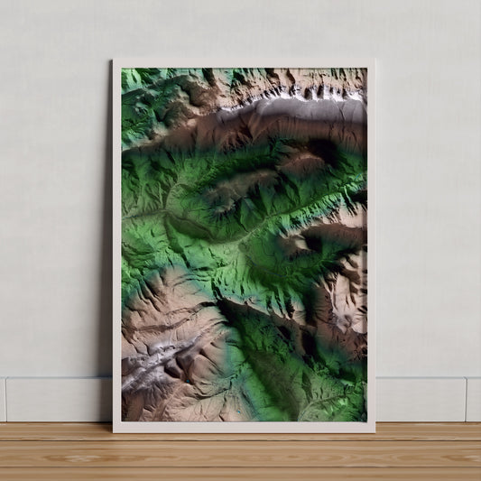 Mapa artístico del relieve de Josa i Tuixén, al Alt Urgell, con 15 km de entorno y base topográfica ICGC. Presentación enmarcada.