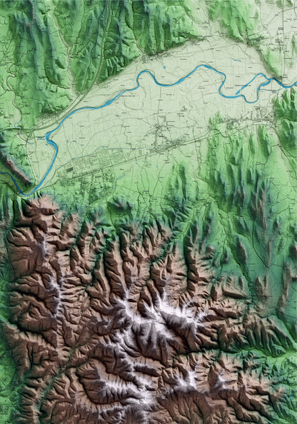 Mapa artístico del relieve de Juià, al Gironès, con 15 km de entorno y base topográfica ICGC