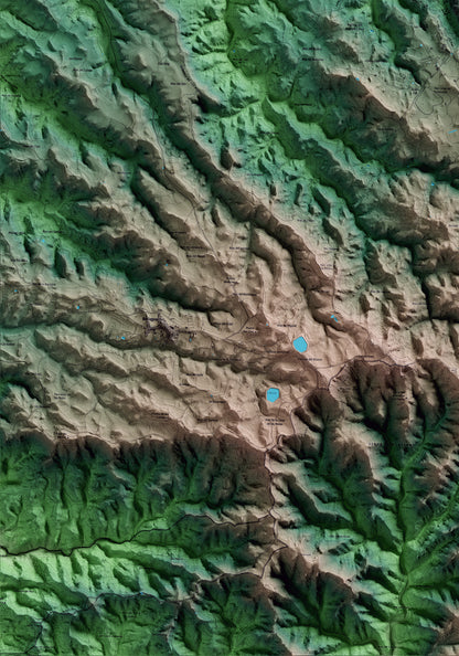 Mapa artístico del relieve de Juncosa, a las Garrigues, con 15 km de entorno y base topográfica ICGC. Detalle de la zona inferior izquierda.