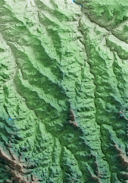 Mapa artístico del relieve de Juncosa, a las Garrigues, con 15 km de entorno y base topográfica ICGC. Detalle de la zona superior derecha.