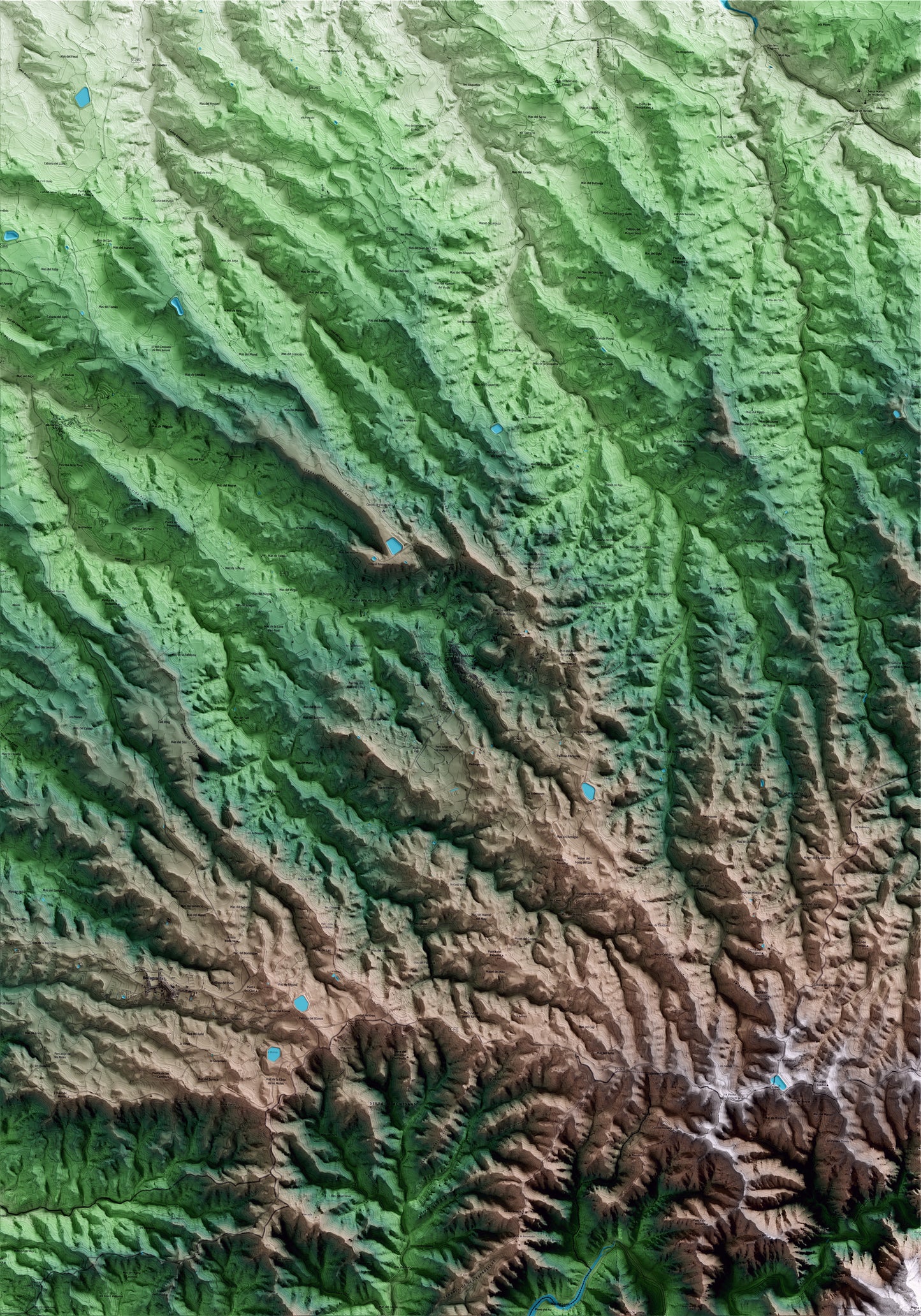 Mapa artístico del relieve de Juncosa, a las Garrigues, con 15 km de entorno y base topográfica ICGC