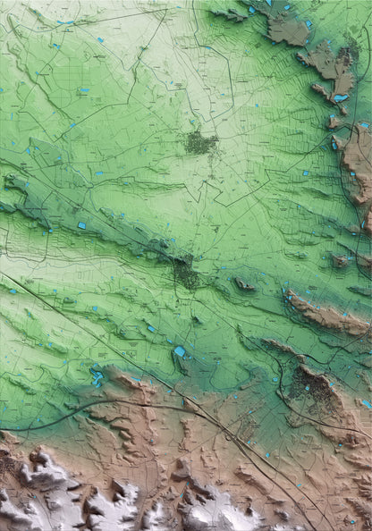 Mapa artístico del relieve de Juneda, a las Garrigues, con 15 km de entorno y base topográfica ICGC