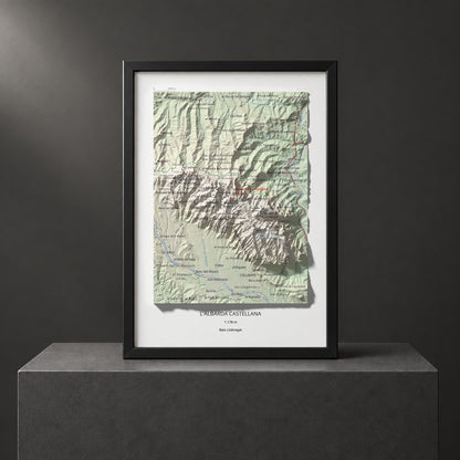 Mapa de relieve de L'Albarda Castellana, 1178 m, Baix Llobregat, lámina 100 Cims de Trobart. Presentación enmarcada. 21 × 30 cm.