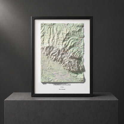 Mapa de relieve de L'Albarda Castellana, 1178 m, Baix Llobregat, lámina 100 Cims de Trobart. Presentación enmarcada. 30 × 40 cm.