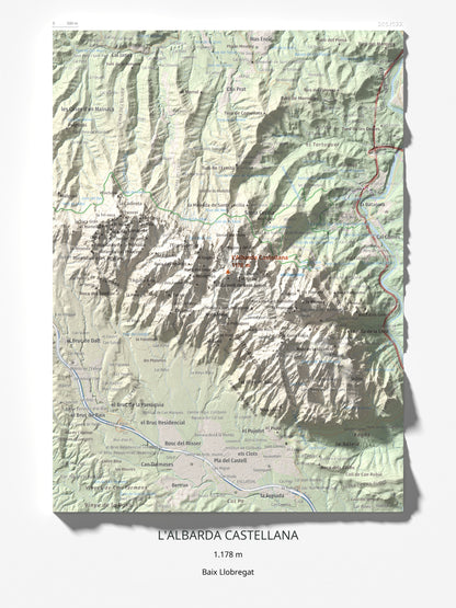Mapa de relieve de L'Albarda Castellana, 1178 m, Baix Llobregat, lámina 100 Cims de Trobart 30 × 40 cm.