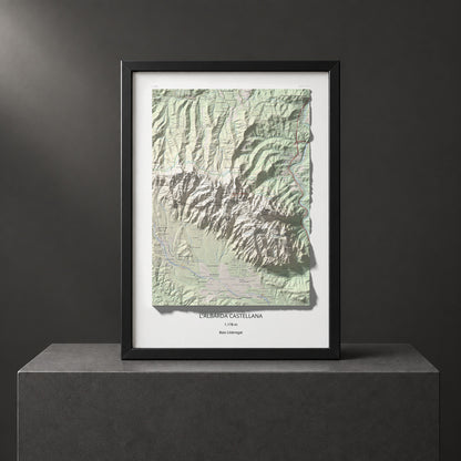 Mapa de relieve de L'Albarda Castellana, 1178 m, Baix Llobregat, lámina 100 Cims de Trobart. Presentación enmarcada. 50 × 70 cm.