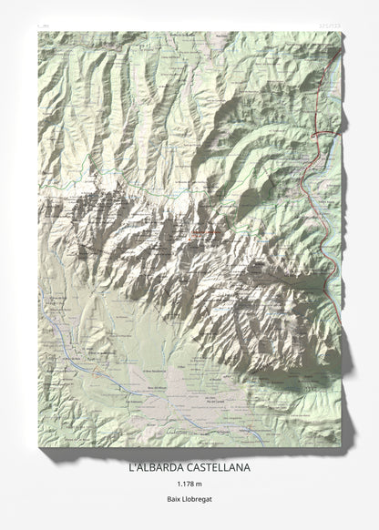 Mapa de relieve de L'Albarda Castellana, 1178 m, Baix Llobregat, lámina 100 Cims de Trobart 50 × 70 cm.