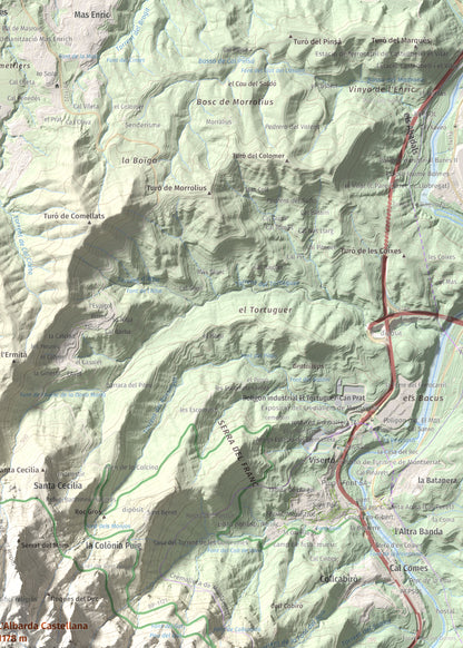 Mapa de relieve de L'Albarda Castellana, 1178 m, Baix Llobregat, lámina 100 Cims de Trobart. Detalle de la zona superior derecha. 50 × 70 cm.
