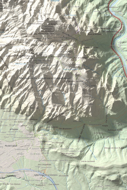 Mapa de relieve de L'Albarda Castellana, 1178 m, Baix Llobregat, lámina 100 Cims de Trobart. Detalle de la zona inferior derecha. 61 × 91 cm.