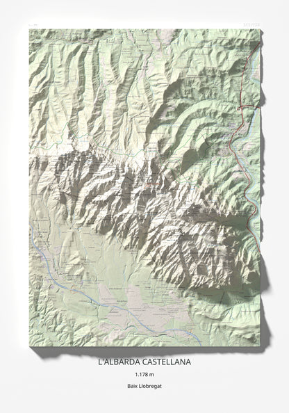 Mapa de relieve de L'Albarda Castellana, 1178 m, Baix Llobregat, lámina 100 Cims de Trobart 70 × 100 cm.