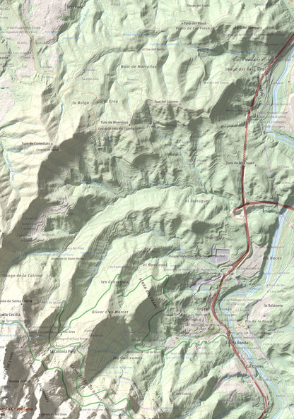 Mapa de relieve de L'Albarda Castellana, 1178 m, Baix Llobregat, lámina 100 Cims de Trobart. Detalle de la zona superior derecha. 70 × 100 cm.