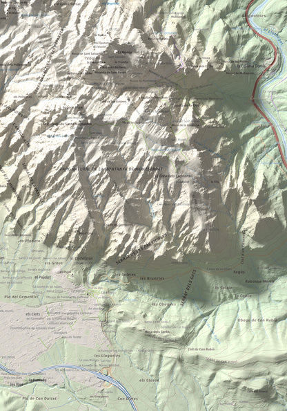 Mapa de relieve de L'Albarda Castellana, 1178 m, Baix Llobregat, lámina 100 Cims de Trobart. Detalle de la zona inferior derecha. 70 × 100 cm.