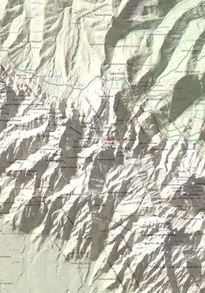 Mapa de relieve de L'Albarda Castellana, 1178 m, Baix Llobregat, lámina 100 Cims de Trobart. Detalle de la zona central. 70 × 100 cm.