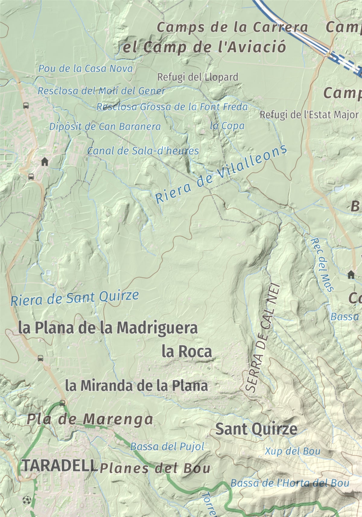 Mapa de relieve de L'Enclusa, 867 m, Osona, lámina 100 Cims de Trobart. Detalle de la zona superior izquierda. 21 × 30 cm.